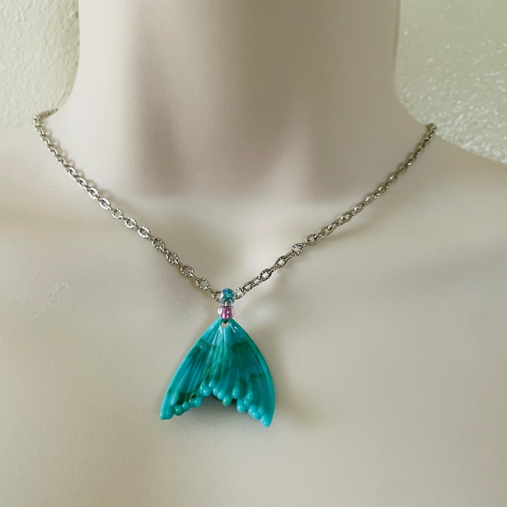 Silver and Blue Mermaid Tail Pendant Necklace